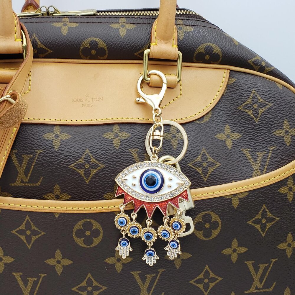 Authentic Louis Vuitton Gold Lock & Key 🔑 Bag Charm w/ Unbranded Evil Eye Charm